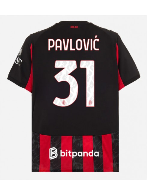 AC Milan Strahinja Pavlovic #31 Replika Hemmakläder 2025-26 Kortärmad AC Milan Strahinja Pavlovic #31 Replika Hemmakläder 2025-26 Kortärmad